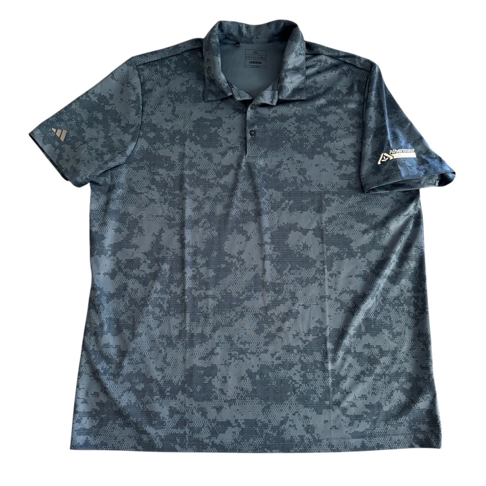 Adidas Mens 2XL Blue Digital Camo Albertsons Logo Performance Golf Polo Shirt